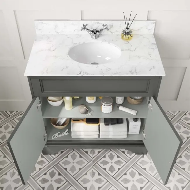 Lucia Graphite Grey Vanity with Marble Top & Undermount Basin 830mm