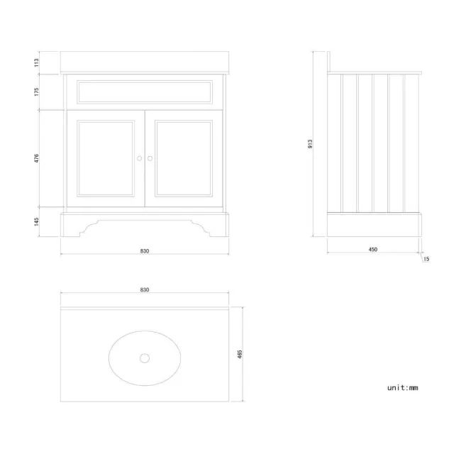 Lucia Graphite Grey Vanity with Marble Top & Undermount Basin 830mm