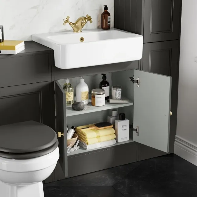 Monaco Graphite Grey Basin Vanity 600mm - Brushed Brass Accents