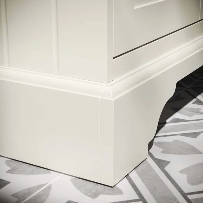 Lucia Chalk White Vanity with Marble Top & Curved Counter Top Basin 840mm - Brushed Brass Accents