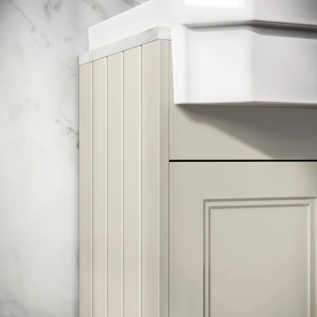 Monaco Chalk White Combination Vanity Traditional Basin with Marble Top & Hudson Toilet with Wooden Seat 1200mm - Brushed Brass Accents