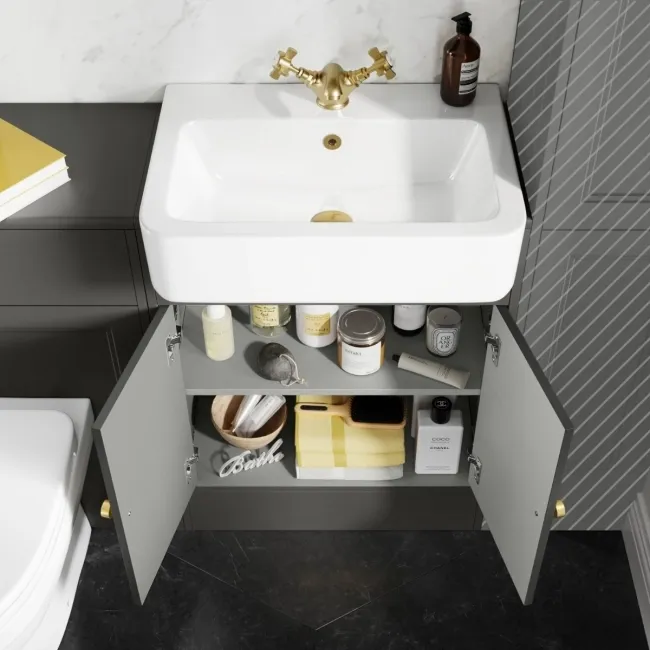 Monaco Graphite Grey Combination Vanity Basin and Seattle Toilet 1200mm - Brushed Brass Accents
