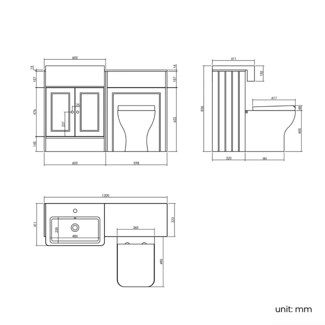 Monaco Graphite Grey Combination Vanity Basin with Marble Top & Atlanta Toilet 1200mm - Brushed Brass Accents