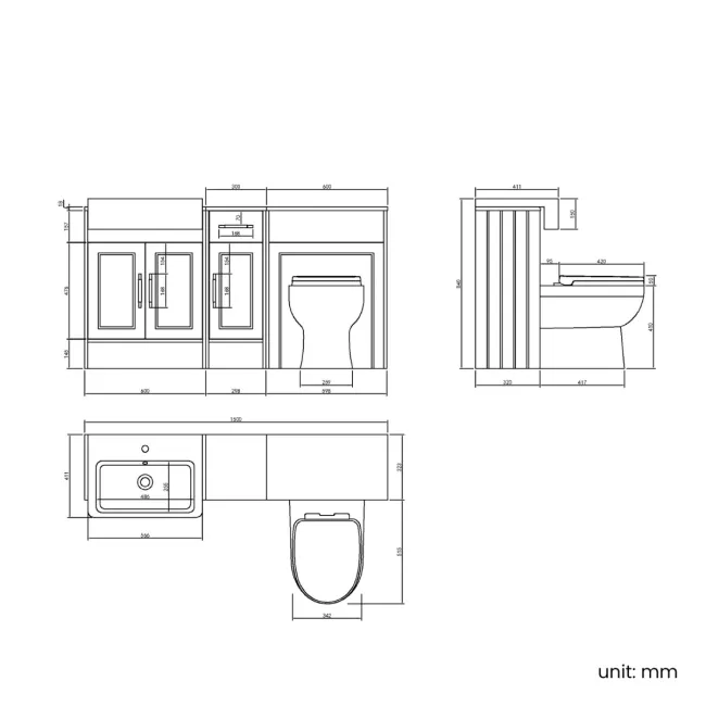 Monaco Dove Grey Combination Vanity Basin and Seattle Toilet 1500mm - Brass Knurled Handles