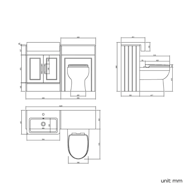 Monaco Graphite Grey Combination Vanity Basin and Seattle Toilet 1200mm - Brass Knurled Handles