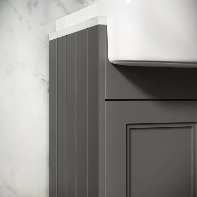 Monaco Graphite Grey Combination Vanity Basin with Marble Top & Atlanta Toilet 1200mm - Brass Knurled Handles