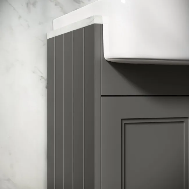 Monaco Graphite Grey Combination Vanity Basin with Marble Top & Boston Toilet 1200mm - Brass Knurled Handles