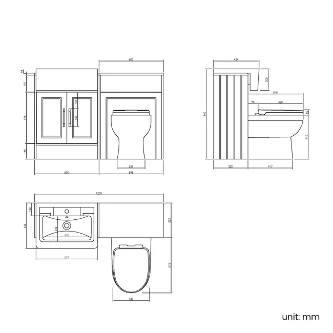 Monaco Inky Blue Combination Vanity Traditional Basin and Seattle Toilet 1200mm - Brass Knurled Handles