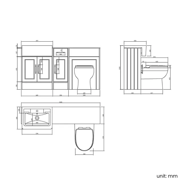Monaco Inky Blue Combination Vanity Traditional Basin with Marble Top and Seattle Toilet 1500mm - Brass Knurled Handles