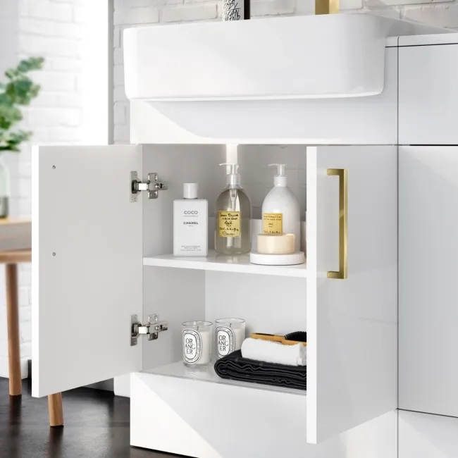 Harper Gloss White Combination Vanity Basin and Boston Toilet 1200mm - Brushed Brass Accents