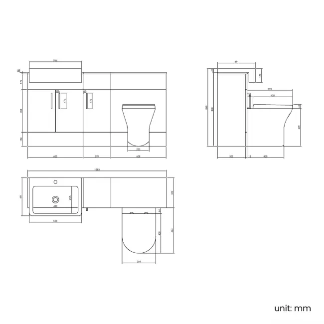 Harper Gloss White Combination Vanity Basin and Tucson Toilet 1500mm - Brushed Brass Accents