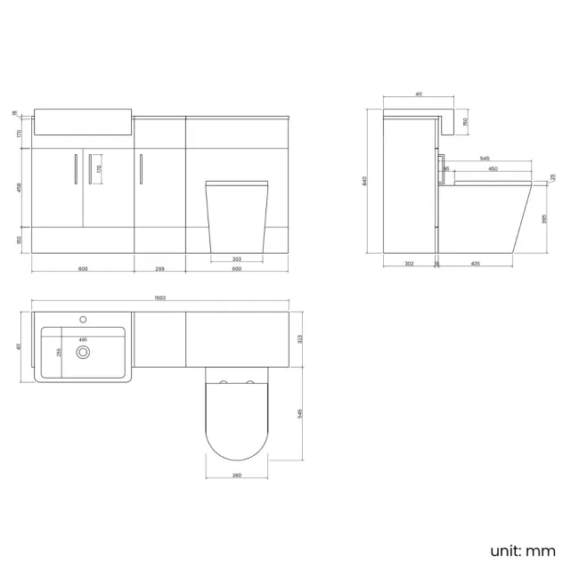 Harper Gloss White Combination Vanity Basin and Boston Toilet 1500mm - Brushed Brass Accents
