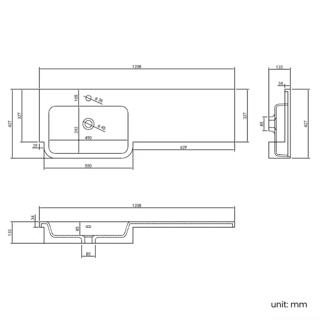 Harper Stone Grey Combination Vanity Basin and Boston Toilet 1200mm - Brushed Brass Accents - Left Handed