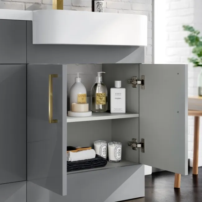 Harper Stone Grey Combination Vanity Basin and Tucson Toilet 1200mm - Brushed Brass Accents - Right Handed