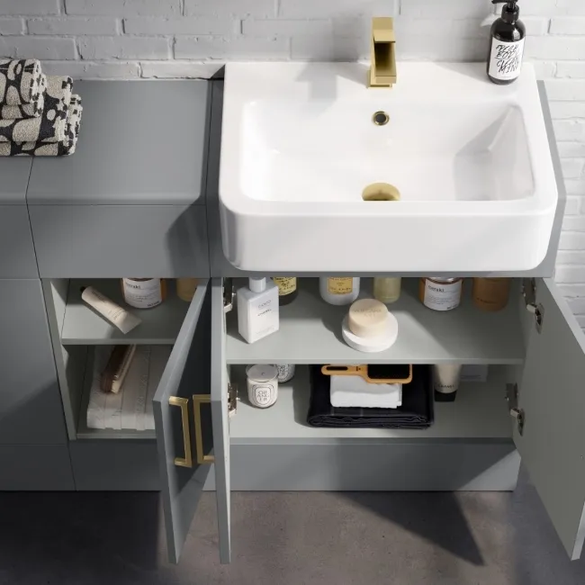 Harper Stone Grey Combination Vanity Basin and Boston Toilet 1500mm - Brushed Brass Accents