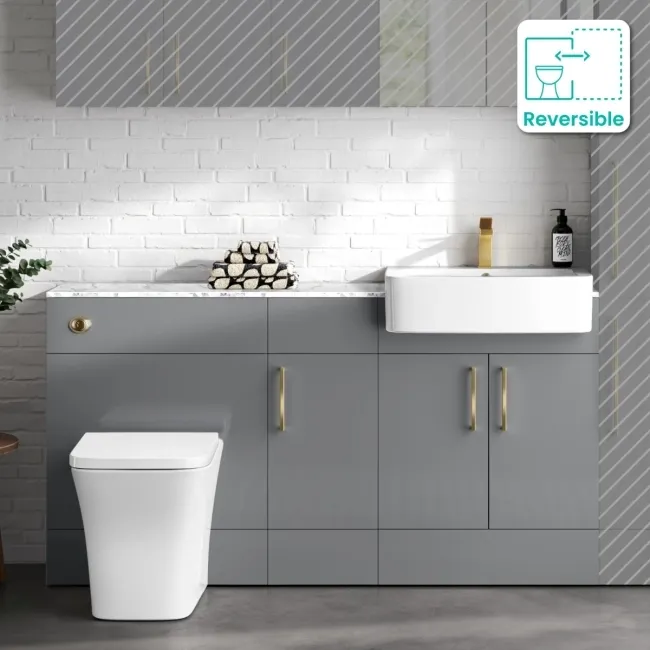 Harper Stone Grey Combination Vanity Basin with Marble Top & Houston Toilet 1500mm - Brushed Brass Accents