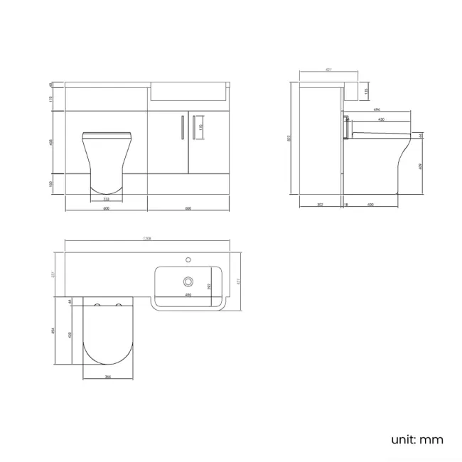 Harper Navy Blue Combination Vanity Basin and Tucson Toilet 1200mm - Brushed Brass Accents - Right Handed
