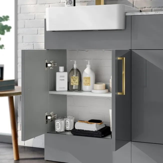 Harper Stone Grey Combination Vanity Basin with Marble Top & Houston Toilet 1000mm -Brushed Brass Accents