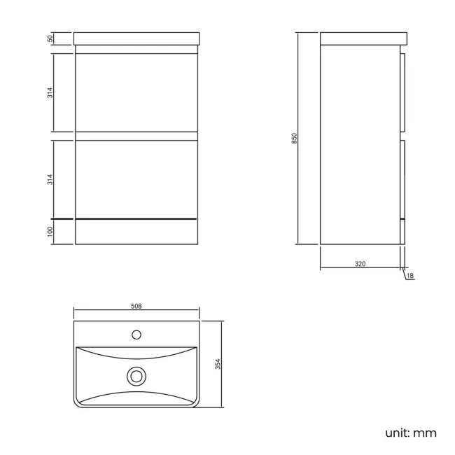 Corsica Inky Blue Slimline Basin Drawer Vanity 500mm