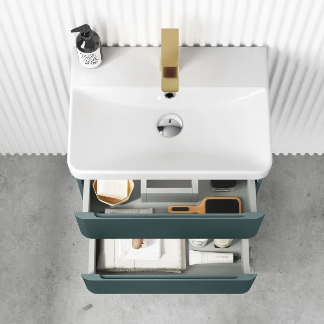 Corsica Midnight Green Wall Hung Slimline Basin Drawer Vanity 500mm