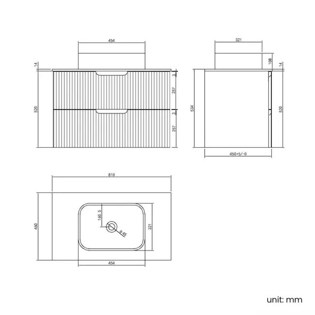 Crete Fluted Linen White Wall Hung Drawer Vanity with Marble Top & Marin Basin 800mm