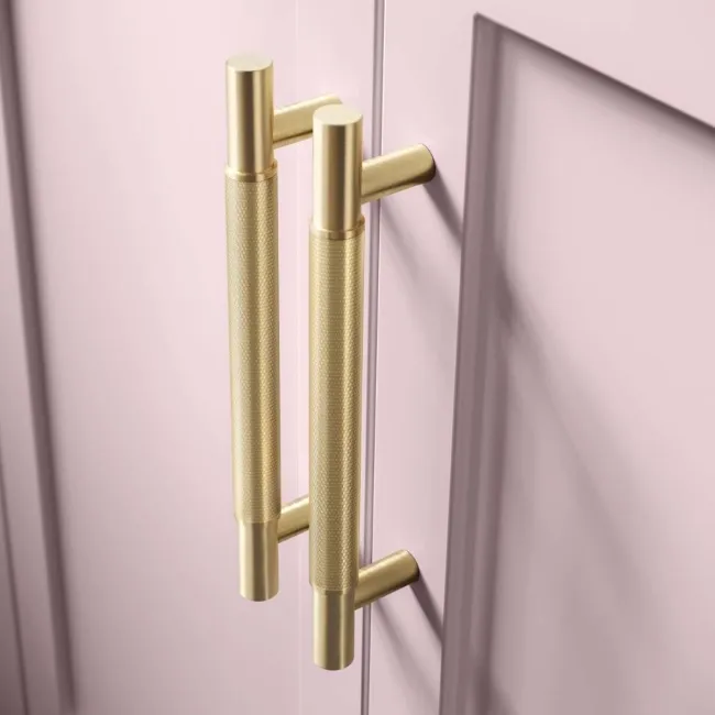 Bermuda Cashmere Pink Vanity with Marble Top & Oval Counter Top Basin 1200mm - Brass Knurled Handles