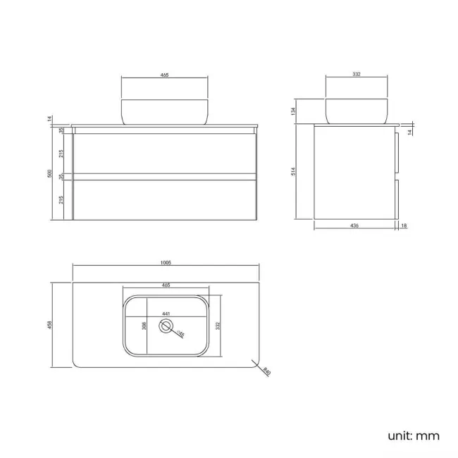 Corsica Tungsten Grey Vanity Drawer with Marble Top & Curved Counter Top Basin 1000mm