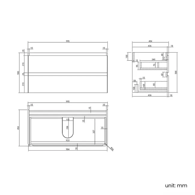 Corsica Tungsten Grey Vanity Drawer with Marble Top & Curved Counter Top Basin 1000mm
