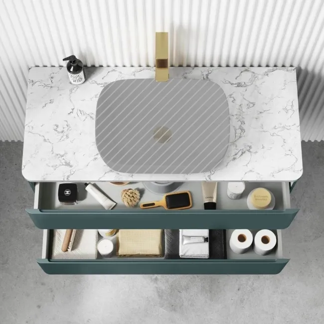 Corsica Midnight Green Drawer Vanity with Marble Top 1000mm - Excludes Counter Top Basin