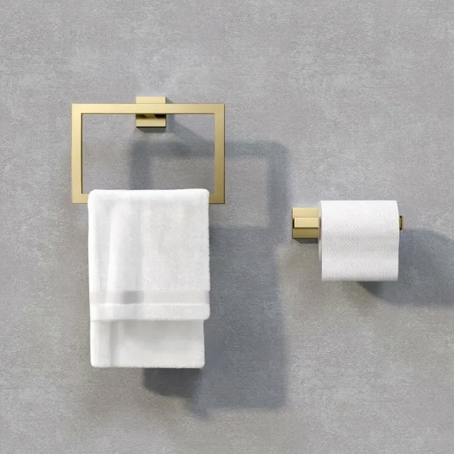 Isla Brushed Brass Toilet Roll Holder & Towel Ring