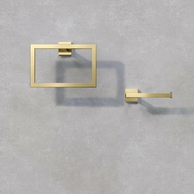 Isla Brushed Brass Toilet Roll Holder & Towel Ring