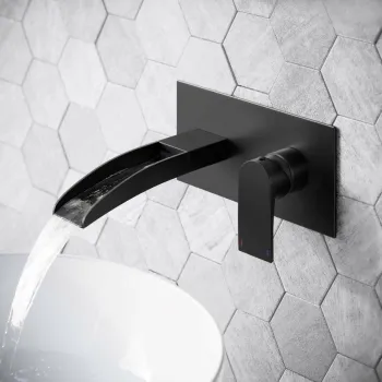 Eden Matt Black Waterfall Wall Mounted Basin Mixer Tap