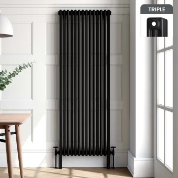 Athens Matt Black Triple Column Vertical Traditional Radiator 1800x650mm
