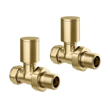 Brushed Brass Straight Manual Radiator Valves (Pair) Standard 15mm