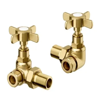 Brushed Brass Corner Traditional Manual Radiator Valves (Pair) Standard 15mm