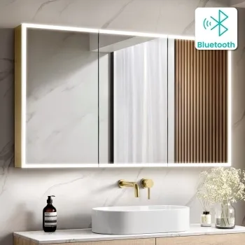 Margot Brushed Brass Illuminated LED Mirror Cabinet With BLUETOOTH Speaker & USB Port 700x1200mm