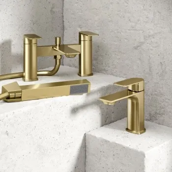 Lune Brushed Brass Basin & Shower Bath Mixer Tap Set