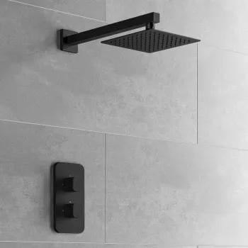 Galway Premium Matt Black Square Thermostatic Shower Set - 200mm Head