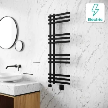 Madrid Electric Matt Black Designer Heated Towel Rail 1200x450mm