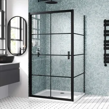 London Matt Black Grid 6mm Bifold Shower Enclosure 1000x700mm