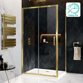 Hamburg Brushed Brass Easy Clean 8mm Sliding Shower Enclosure 1100x800mm - Easy Fix