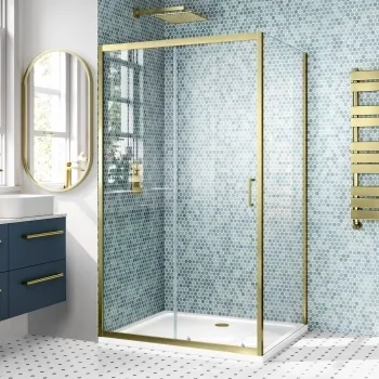 London Brushed Brass 6mm Sliding Shower Enclosure 1100x900mm