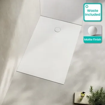 Seoul Low Profile Rectangular Matt White Stone Shower Tray 1400x700mm