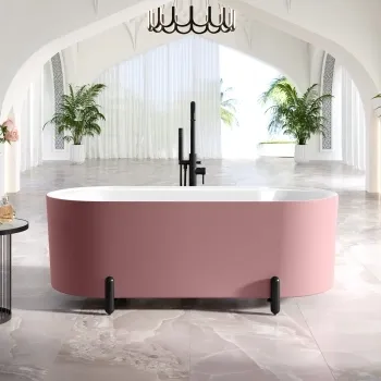 Shore 1700 Matt Pink Freestanding Bath - Matt Black Feet