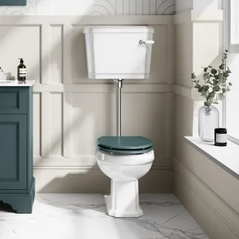 Hudson Traditional Toilet With Low-Level Cistern and Midnight Green Wooden Seat