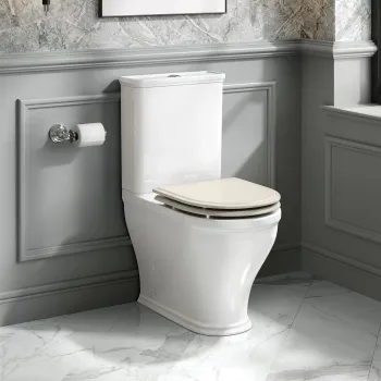 Kansas Traditional Rimless Close Coupled Toilet With Chalk White Wooden Seat
