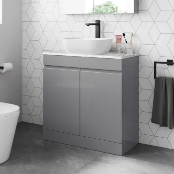 Trent Stone Grey Vanity with Marble Top & Curved Counter Top Basin 800mm