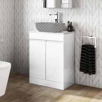 Trent Gloss White Cabinet with Marble Top 600mm - Excludes Counter Top Basin