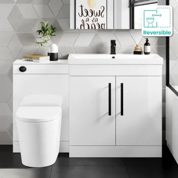 Avon Gloss White Combination Vanity Basin and Boston Toilet 1300mm - Black Accents