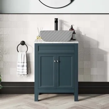 Bermuda Inky Blue Cabinet with Marble Top 600mm - Excludes Counter Top Basin